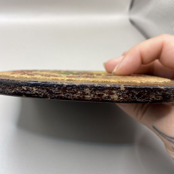 Vintage 60s Hand Painted Folk Art Wood / Cork Hot Plates Trivets (2) Apple Shape - Picture 6 of 10